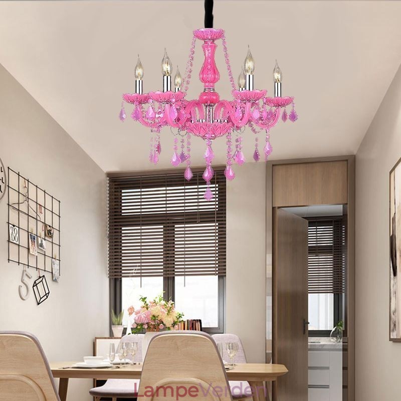 Europæisk stil Krystal lysekrone Pink Pendel Light Romantisk