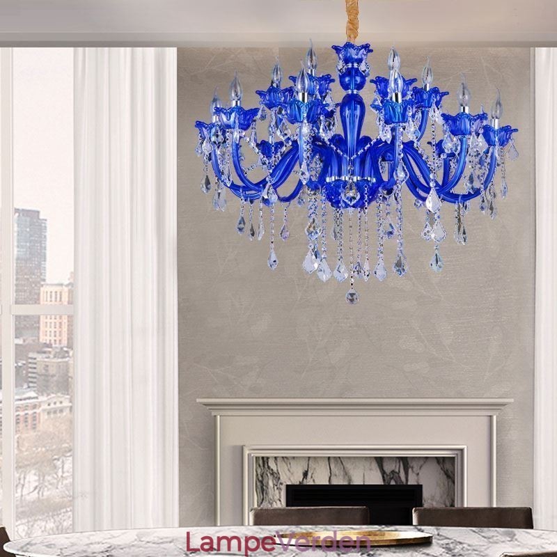 Europæisk stil krystal lysekrone blå krystal glas pendel lys
