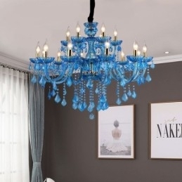 Elegant krystal lysekrone europæisk blå pendel