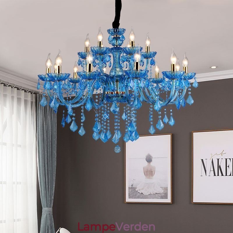 Elegant krystal lysekrone europæisk blå pendel