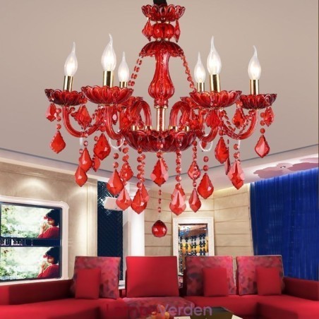 Europæisk elegant krystal lysekrone rød farve pendel lys Europæisk elegant krystal lysekrone rød farve pendel lys