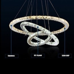 Pendellamper Amber og Clear K9 Crystal Chandelier Lights Belysning med 3 ring