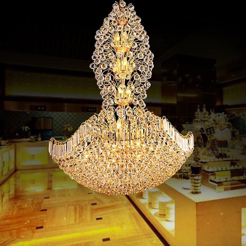Europæisk Crystal Empire lysekrone stor guldfarve pendel lys