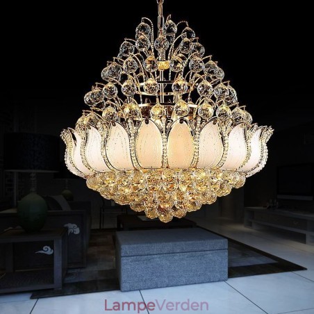 Moderne Crystal Empire lysekrone Guldfarve Pendel Light Lotus Moderne Crystal Empire lysekrone Guldfarve Pendel Light Lotus