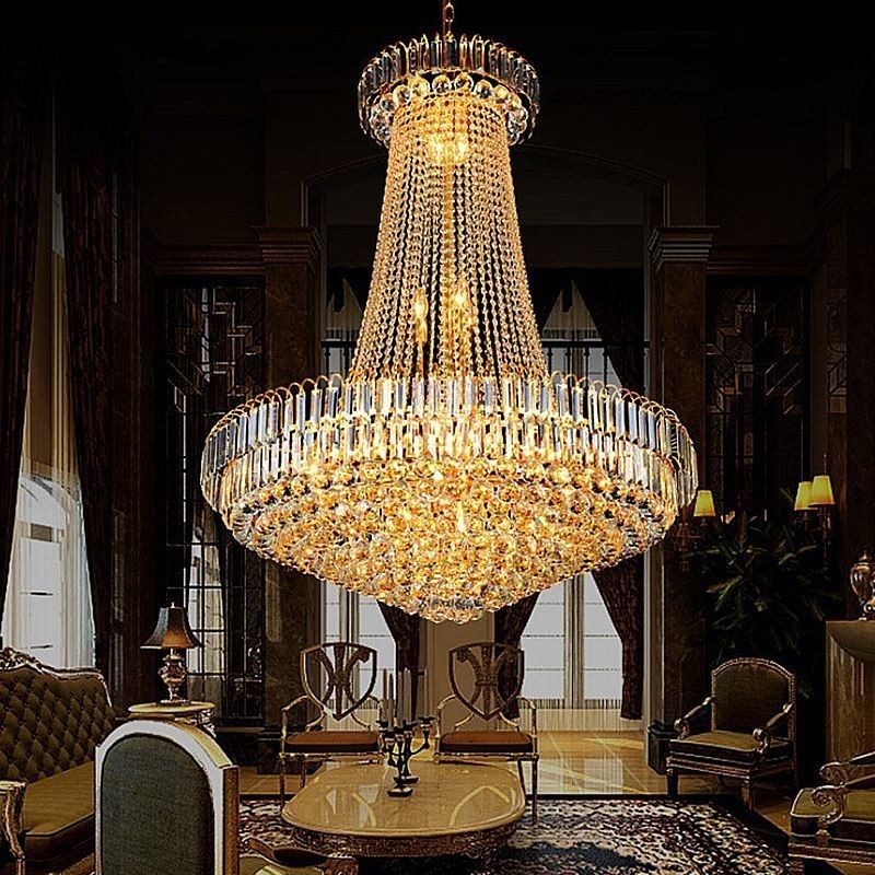 Elegant krystal lysekrone europæisk pendel lys lang hængende lysekrone Duplex trappe