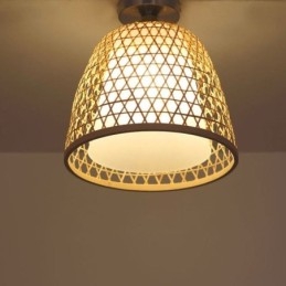 Bambus Semi Flush Mount Creative Runde Loftslys Vestibulebelysning
