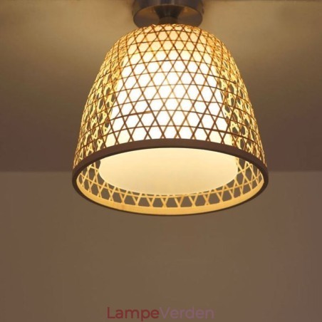 Bambus Semi Flush Mount Creative Runde Loftslys Vestibulebelysning Bambus Semi Flush Mount Creative Runde Loftslys Vestibulebelysning