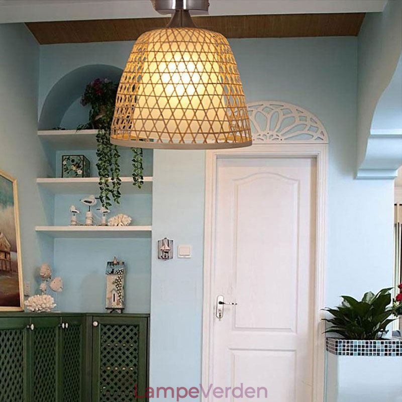 Bambus Semi Flush Mount Creative Runde Loftslys Vestibulebelysning