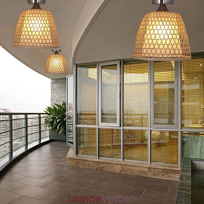 Bambus Semi Flush Mount Creative Runde Loftslys Vestibulebelysning