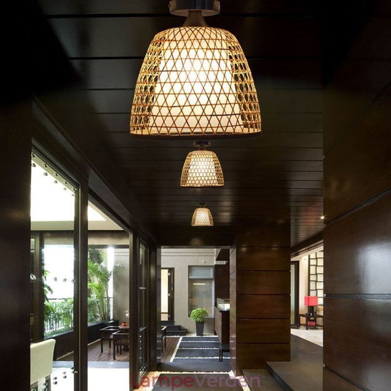 Bambus Semi Flush Mount Creative Runde Loftslys Vestibulebelysning
