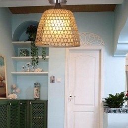Bambus Semi Flush Mount Creative Runde Loftslys Vestibulebelysning