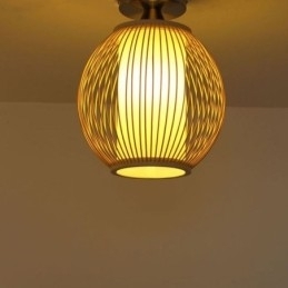 Unik Semi Flush Mount Creative Rund Bambus Loftslampe Verandabelysning