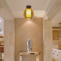 Unik Semi Flush Mount Creative Rund Bambus Loftslampe Verandabelysning