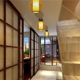 Unik Semi Flush Mount Creative Rund Bambus Loftslampe Verandabelysning