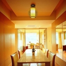 Unik Semi Flush Mount Creative Rund Bambus Loftslampe Verandabelysning