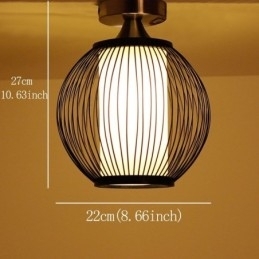 Unik Semi Flush Mount Creative Rund Bambus Loftslampe Verandabelysning