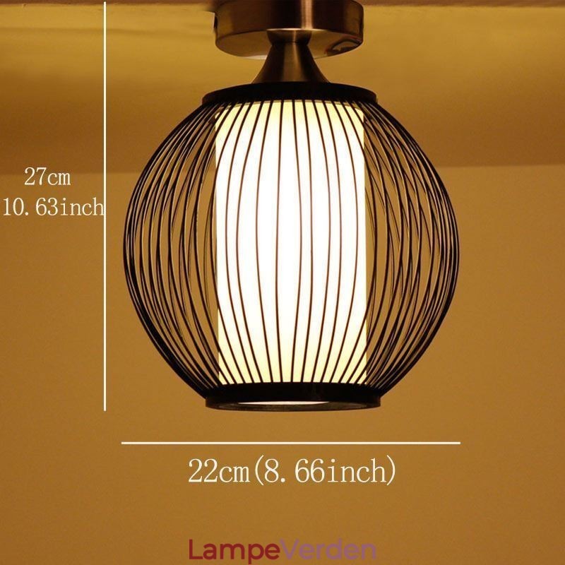 Unik Semi Flush Mount Creative Rund Bambus Loftslampe Verandabelysning
