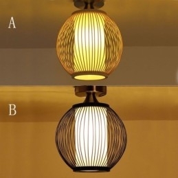 Unik Semi Flush Mount Creative Rund Bambus Loftslampe Verandabelysning