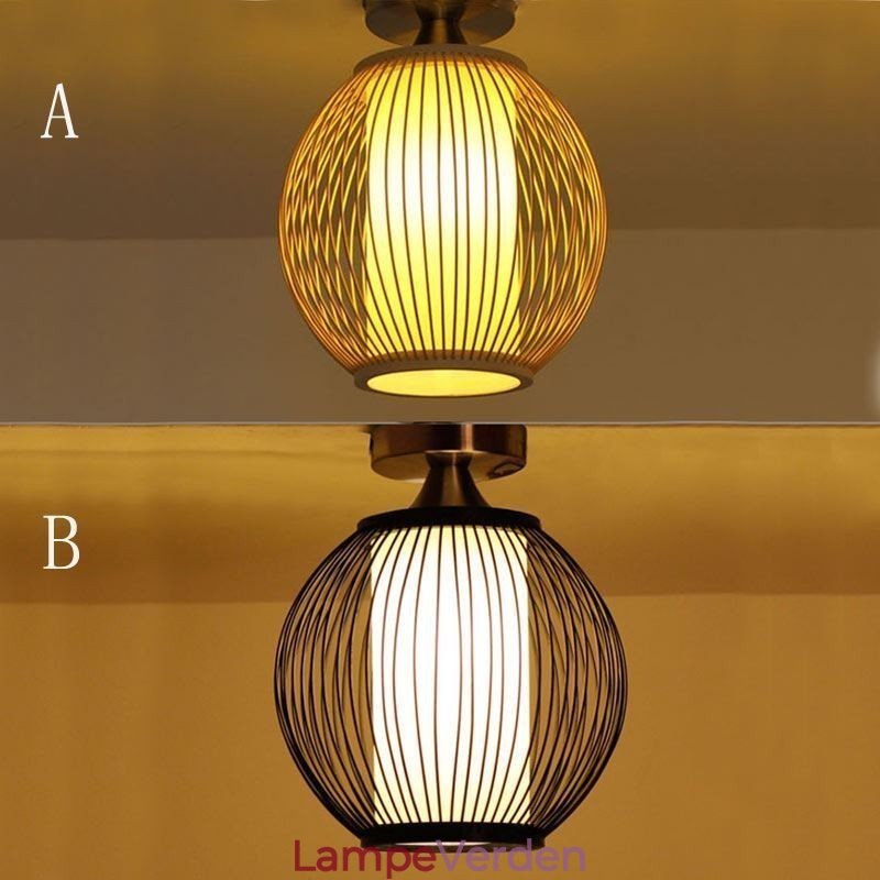Unik Semi Flush Mount Creative Rund Bambus Loftslampe Verandabelysning