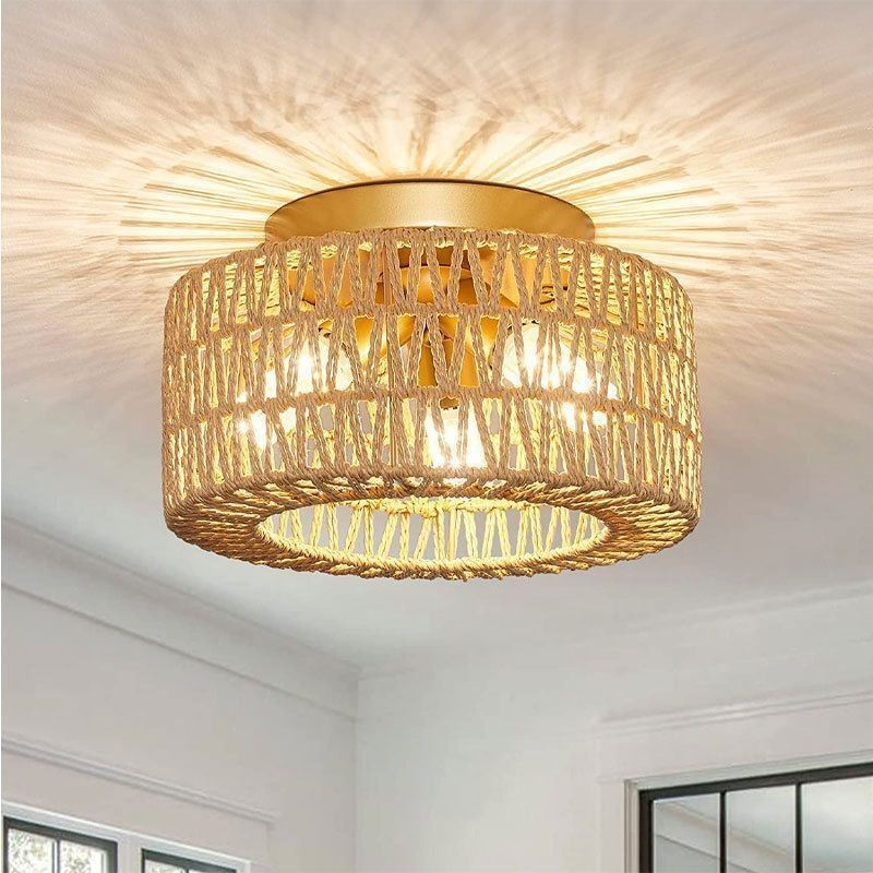 Country Style Flush Mount American Woven Cage Loftslampe