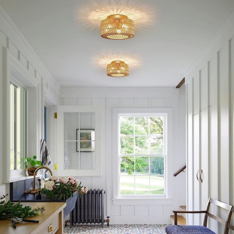 Country Style Flush Mount American Woven Cage Loftslampe