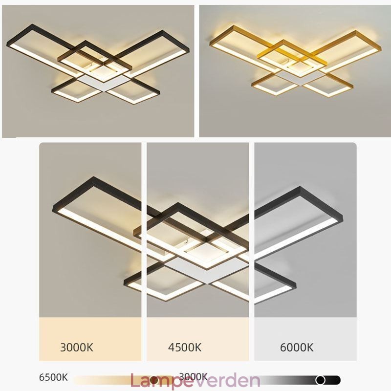 Minimalistisk Flush Mount Five Square Loftslampe Trinløs dæmpbar med fjernbetjening 92W