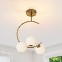 Moderne og enkel flushmount trehoved mælkehvid glasloftslampe G9 5W