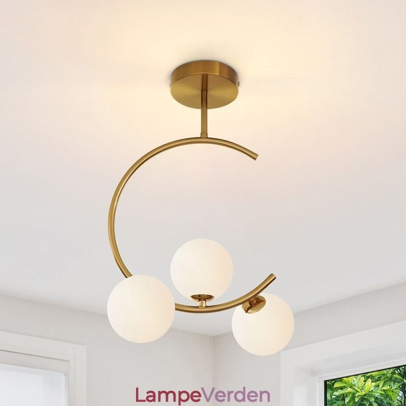 Moderne og enkel flushmount trehoved mælkehvid glasloftslampe G9 5W