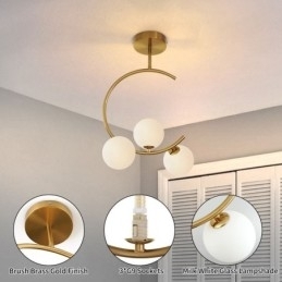 Moderne og enkel flushmount trehoved mælkehvid glasloftslampe G9 5W