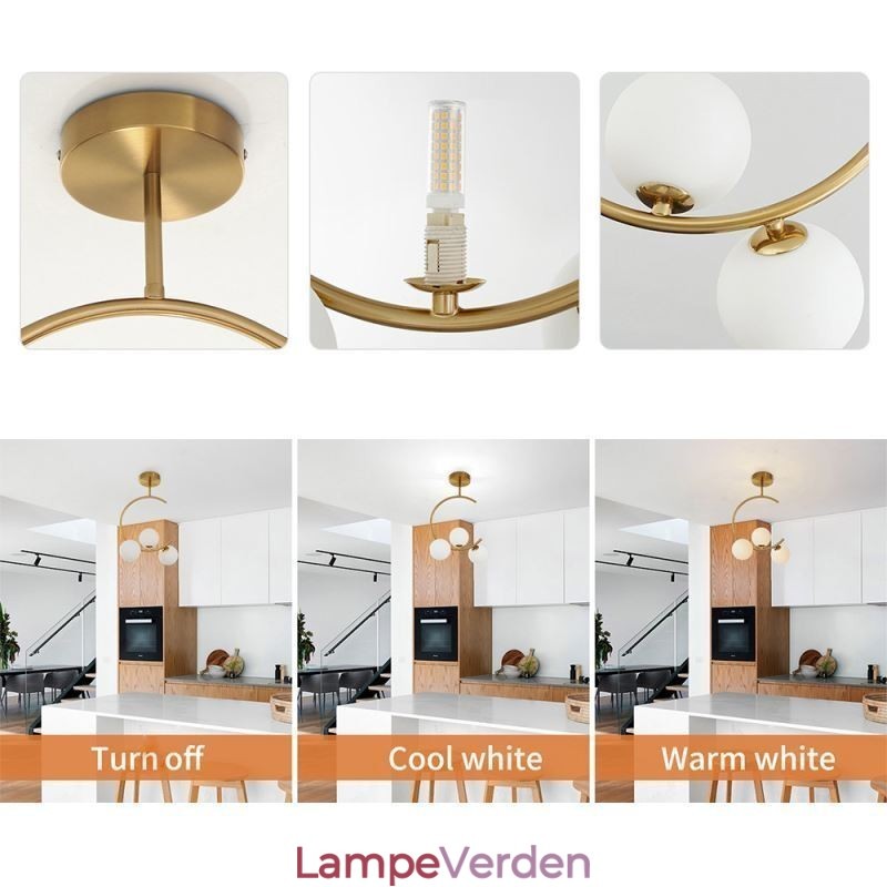 Moderne og enkel flushmount trehoved mælkehvid glasloftslampe G9 5W