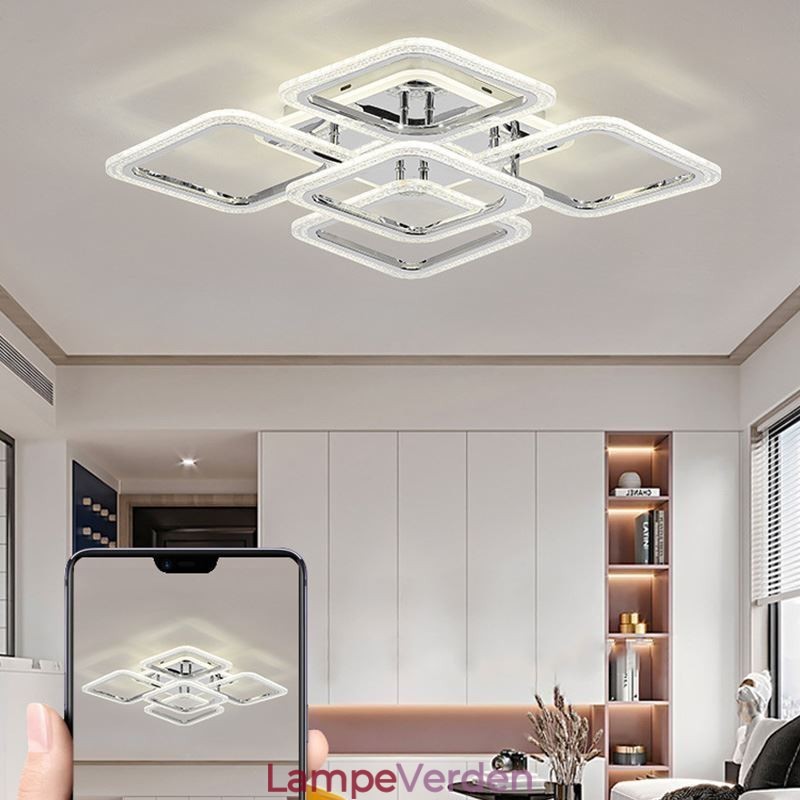 Flush Mount krom akryl firkantet loftslampe 5 lys