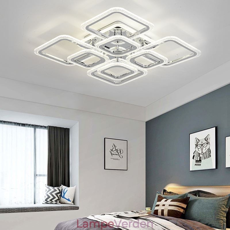 Flush Mount akryl firkantet loftslampe krom 8 lys