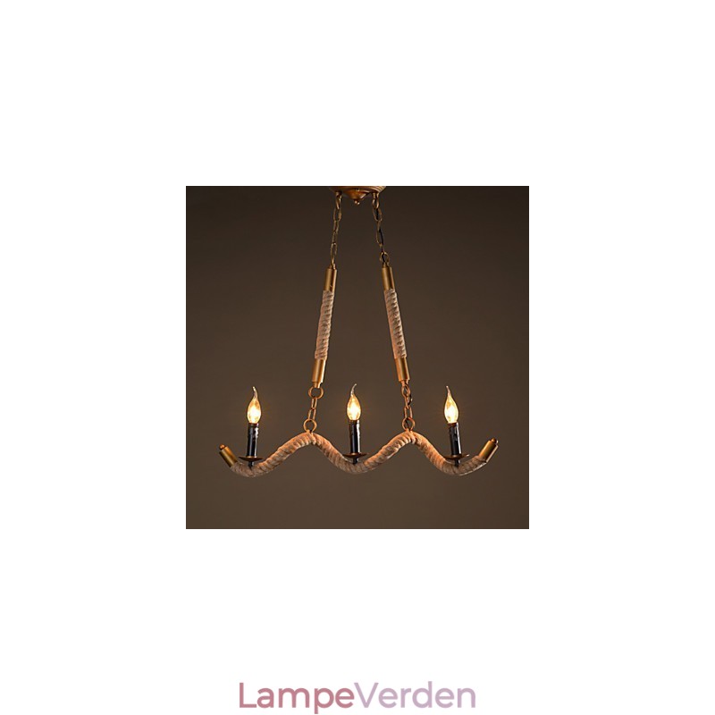 Stearinlys Hamp Lysekrone Vintage Pendant Smedejern Wave Hamp Rope Lysekrone