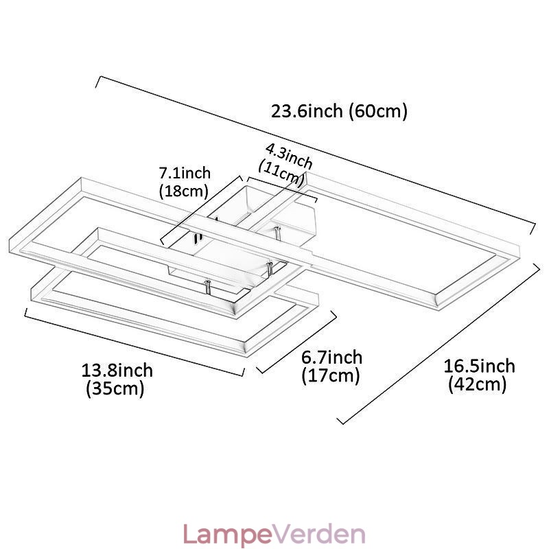 Planmonteret akryl geometrisk rektangulært loftslys