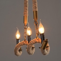 Stearinlys Hamp Lysekrone Vintage Pendant Smedejern Wave Hamp Rope Lysekrone