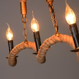 Stearinlys Hamp Lysekrone Vintage Pendant Smedejern Wave Hamp Rope Lysekrone