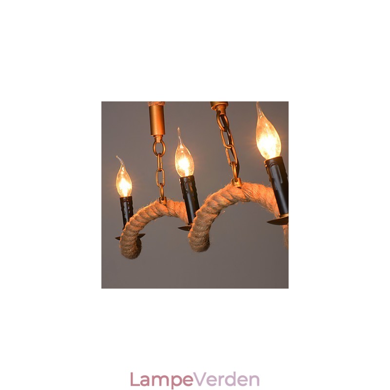 Stearinlys Hamp Lysekrone Vintage Pendant Smedejern Wave Hamp Rope Lysekrone