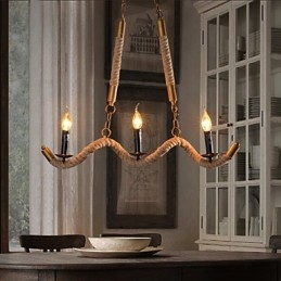 Stearinlys Hamp Lysekrone Vintage Pendant Smedejern Wave Hamp Rope Lysekrone