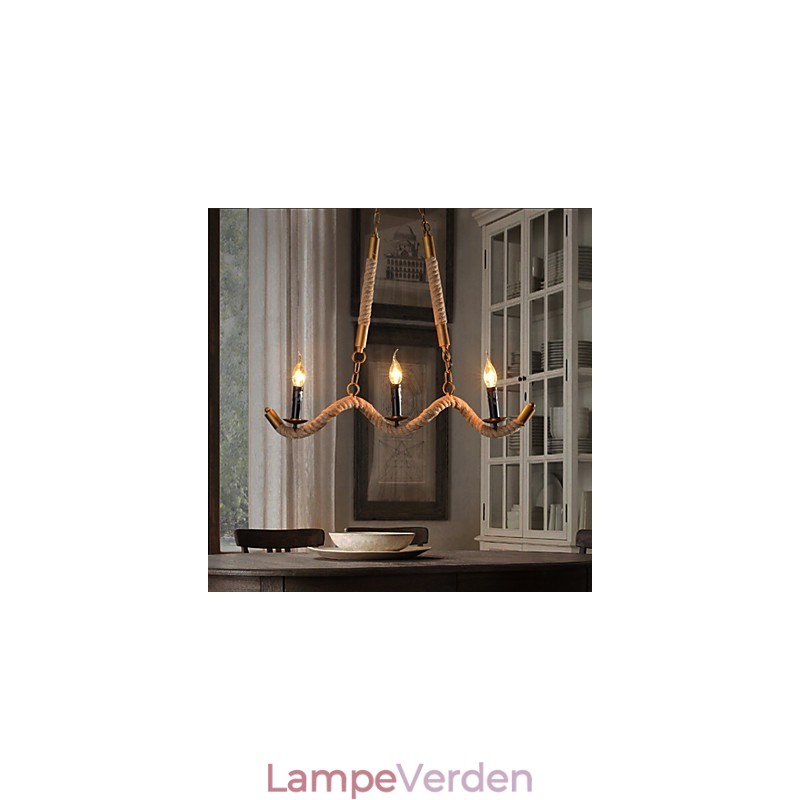 Stearinlys Hamp Lysekrone Vintage Pendant Smedejern Wave Hamp Rope Lysekrone