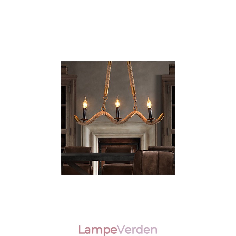 Stearinlys Hamp Lysekrone Vintage Pendant Smedejern Wave Hamp Rope Lysekrone