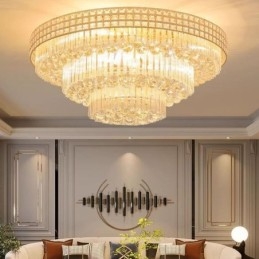 Krystal Flush Mount Rund Crystal Loftslampe med fjernbetjening 80CM