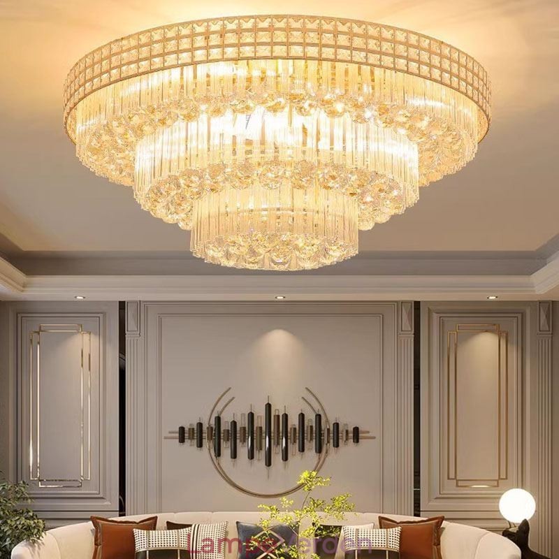 Krystal Flush Mount Rund Crystal Loftslampe med fjernbetjening 80CM