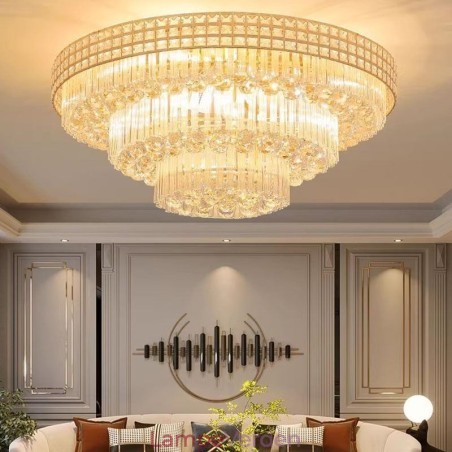 Krystal Flush Mount Rund Crystal Loftslampe med fjernbetjening 80CM Krystal Flush Mount Rund Crystal Loftslampe med fjernbetjening 80CM