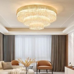 Krystal Flush Mount Rund Crystal Loftslampe med fjernbetjening 80CM
