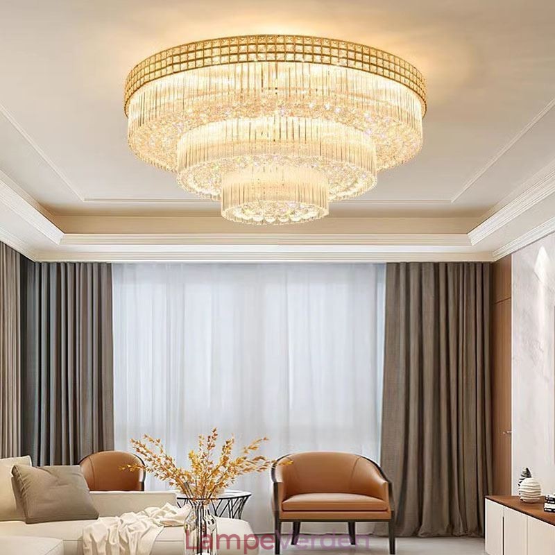 Krystal Flush Mount Rund Crystal Loftslampe med fjernbetjening 80CM