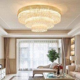 Krystal Flush Mount Rund Crystal Loftslampe med fjernbetjening 80CM