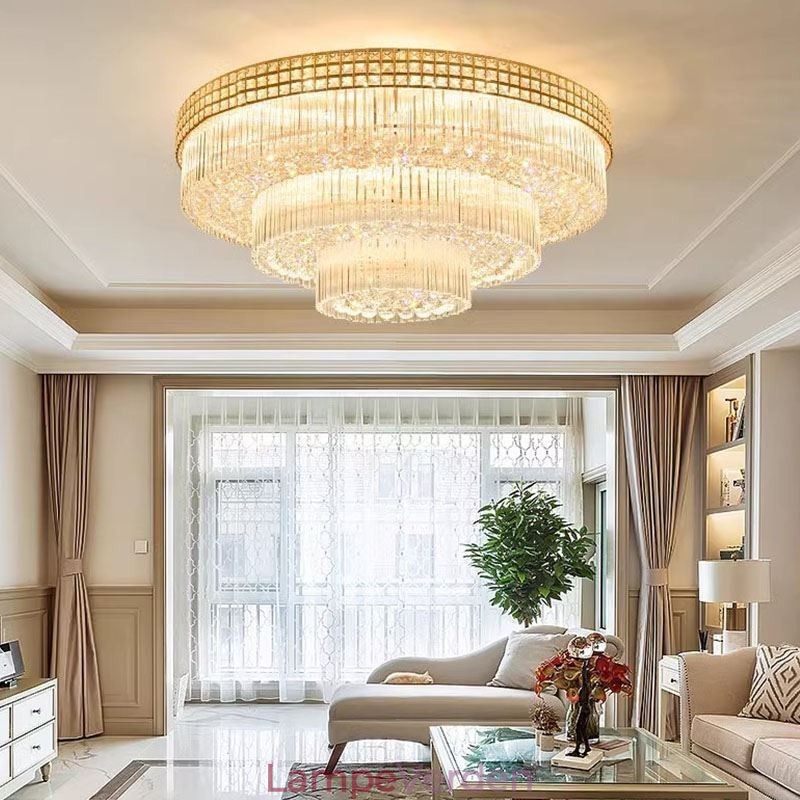 Krystal Flush Mount Rund Crystal Loftslampe med fjernbetjening 80CM