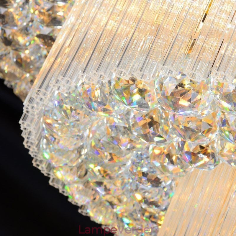 Krystal Flush Mount Rund Crystal Loftslampe med fjernbetjening 80CM