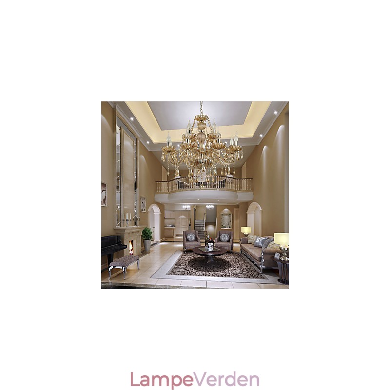 Lysekrone Krystal Luksus Moderne 2 Etager Living 12 Lights