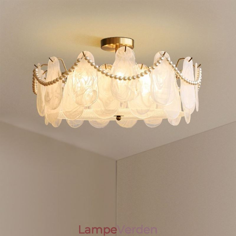 Europæisk jernloftslampe Elegant glasloftslampe